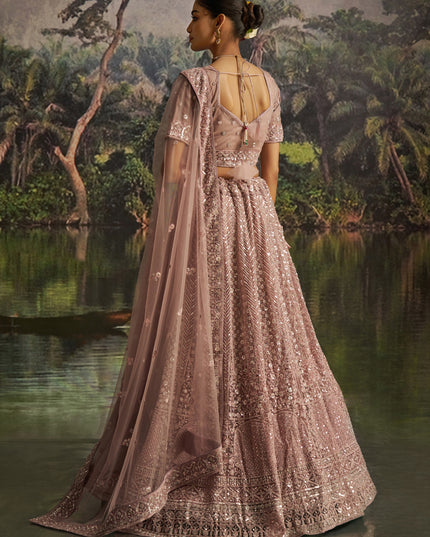 Delicate Peach Soft Embroidered Net Designer Wedding Lehenga Choli Set
