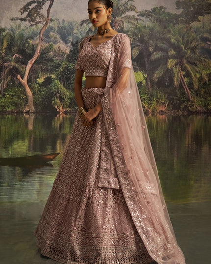Delicate Peach Soft Embroidered Net Designer Wedding Lehenga Choli Set
