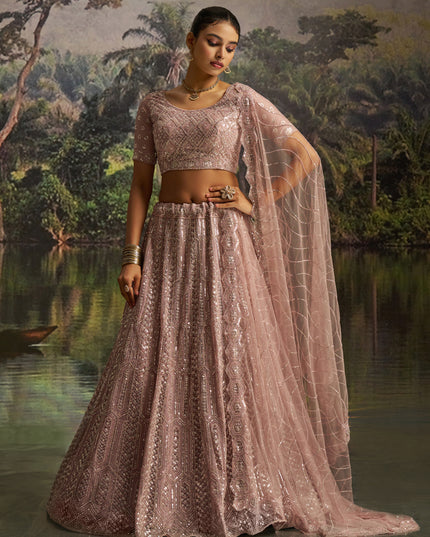 Adorable Blush Pink Soft Embroidered Net Designer Wedding Lehenga Choli Set