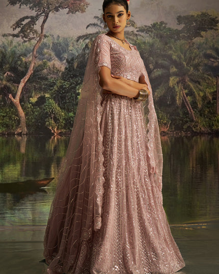 Adorable Blush Pink Soft Embroidered Net Designer Wedding Lehenga Choli Set
