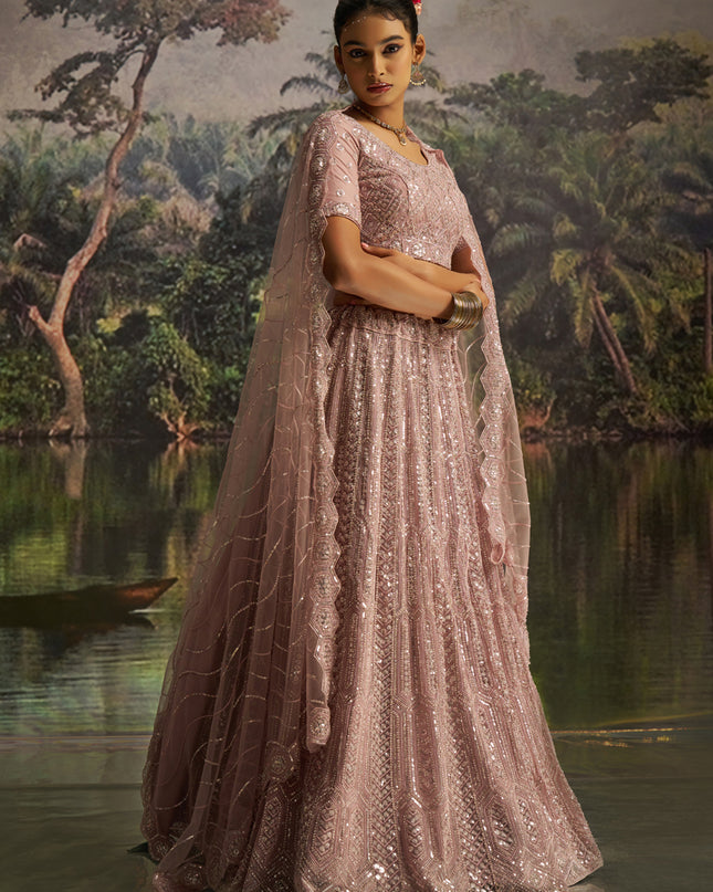 Adorable Blush Pink Soft Embroidered Net Designer Wedding Lehenga Choli Set