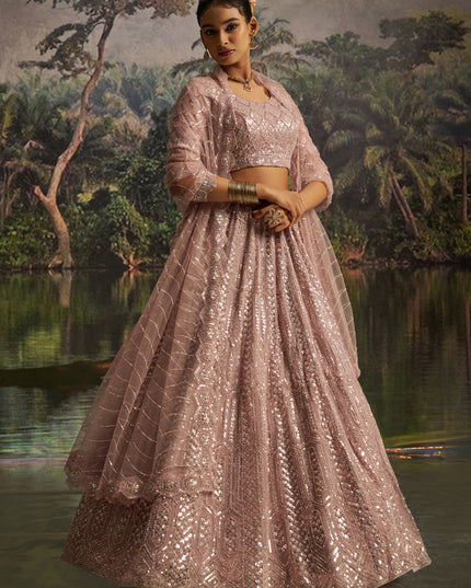 Adorable Blush Pink Soft Embroidered Net Designer Wedding Lehenga Choli Set