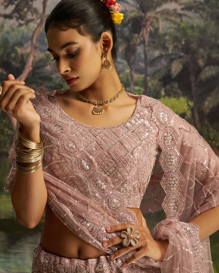Adorable Blush Pink Soft Embroidered Net Designer Wedding Lehenga Choli Set