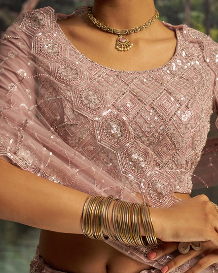 Adorable Blush Pink Soft Embroidered Net Designer Wedding Lehenga Choli Set