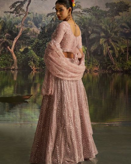 Adorable Blush Pink Soft Embroidered Net Designer Wedding Lehenga Choli Set