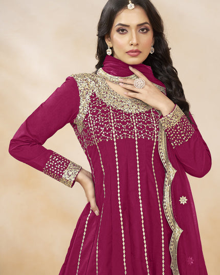 Raspberry Pink Art Silk Embroidered Dhoti Salwar Kameez