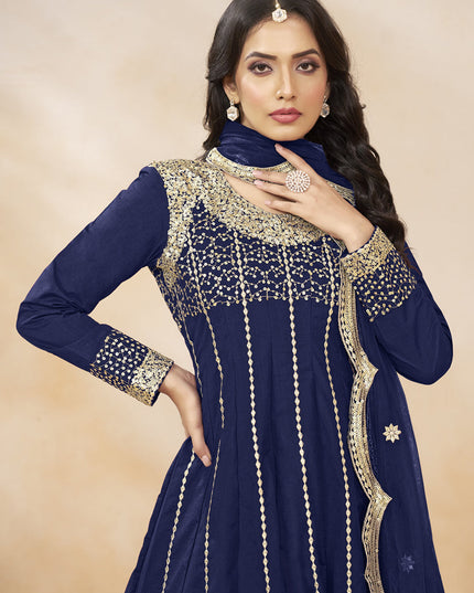 Navy Blue Art Silk Embroidered Dhoti Salwar Kameez