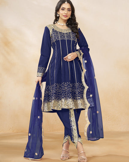 Navy Blue Art Silk Embroidered Dhoti Salwar Kameez