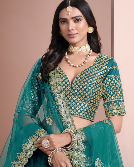 firozi art silk embroidered lehenga choli for wedding