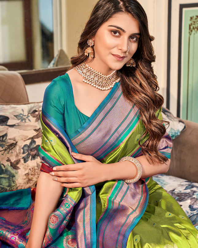 Lime Green Peshwai Paithani Silk Woven Saree