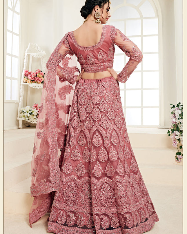 Dashing Old Rose Net Embroidered Designer Lehenga Choli