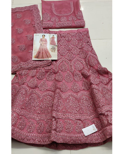 Dashing Old Rose Net Embroidered Designer Lehenga Choli