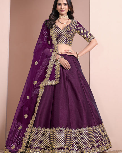 wine art silk embroidered lehenga choli for wedding