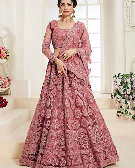 Dashing Old Rose Net Embroidered Designer Lehenga Choli