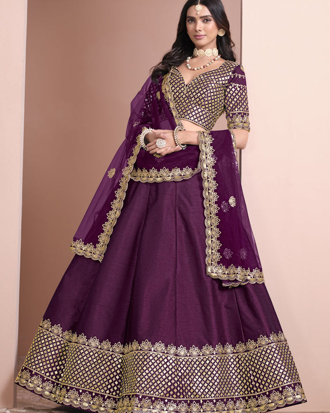wine art silk embroidered lehenga choli for wedding