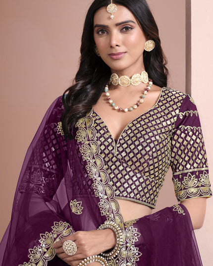 wine art silk embroidered lehenga choli for wedding