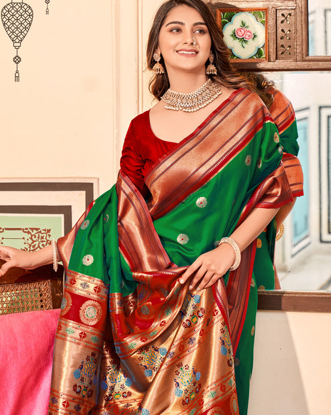 Forest Green Peshwai Paithani Silk Woven Saree