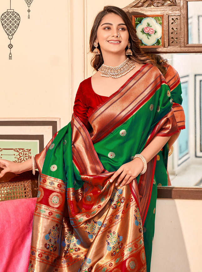 Forest Green Peshwai Paithani Silk Woven Saree