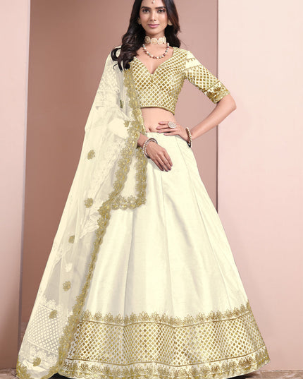 cream art silk embroidered lehenga choli for wedding