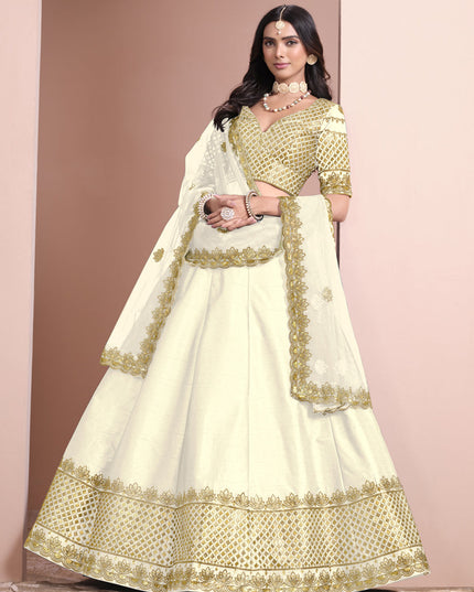 cream art silk embroidered lehenga choli for wedding