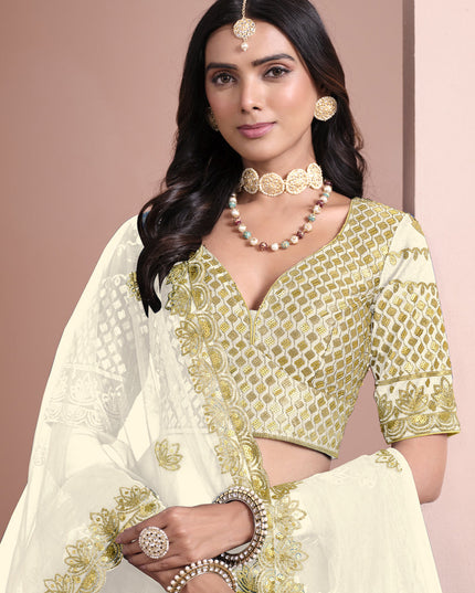 cream art silk embroidered lehenga choli for wedding