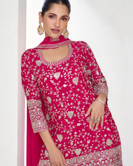 Rani Pink Chinnon Silk Designer Sharara Kameez Suit