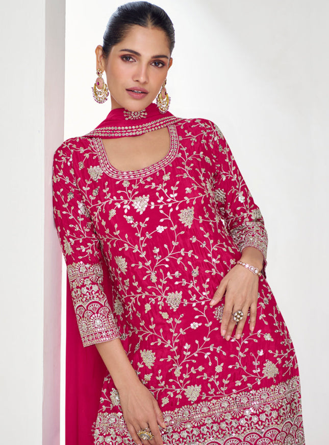 Rani Pink Chinnon Silk Designer Sharara Kameez Suit
