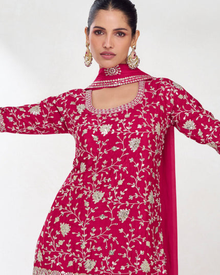 Rani Pink Chinnon Silk Designer Sharara Kameez Suit