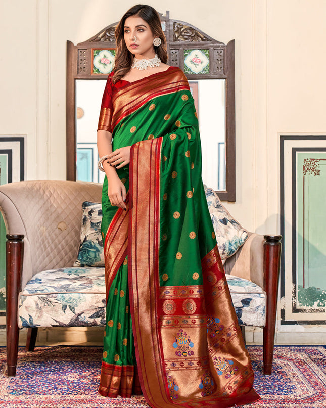 Forest Green Peshwai Paithani Silk Woven Saree