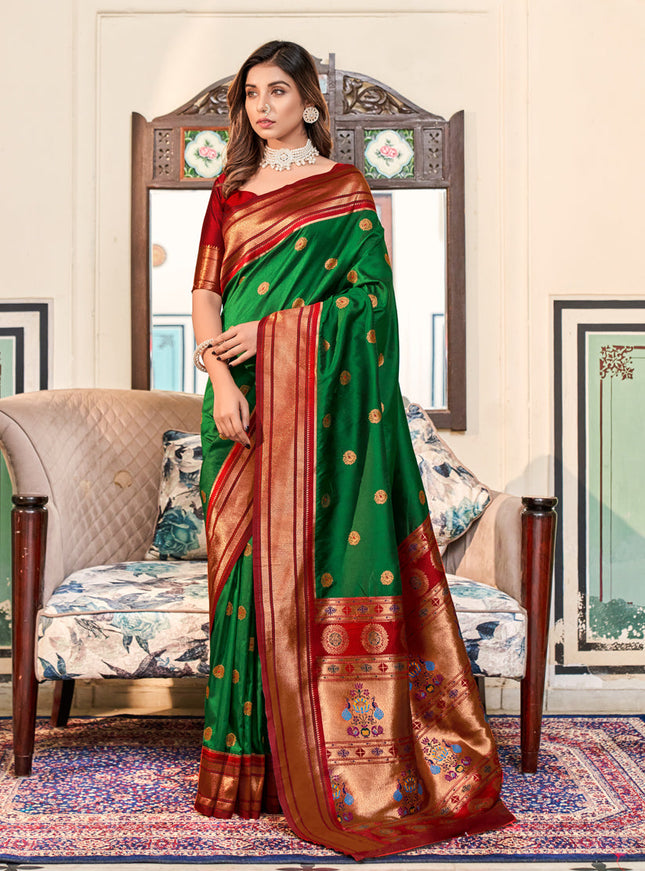 Forest Green Peshwai Paithani Silk Woven Saree