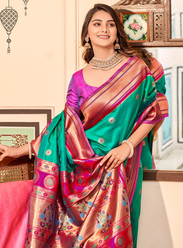 Rama Green Peshwai Paithani Silk Woven Saree
