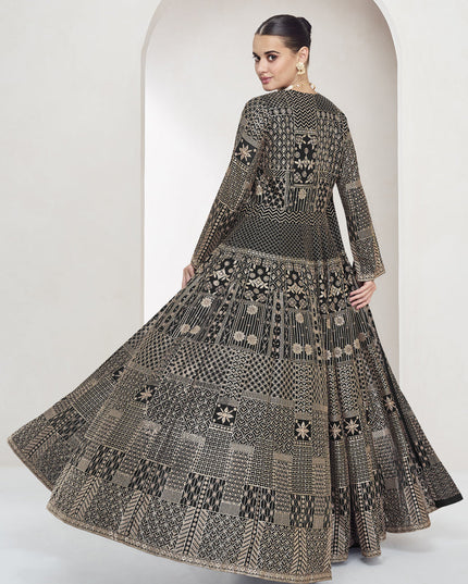 Charcoal Black Georgette Embroidered Designer IndoWestern