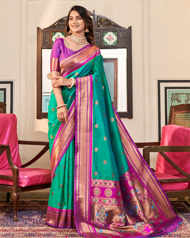 Rama Green Peshwai Paithani Silk Woven Saree