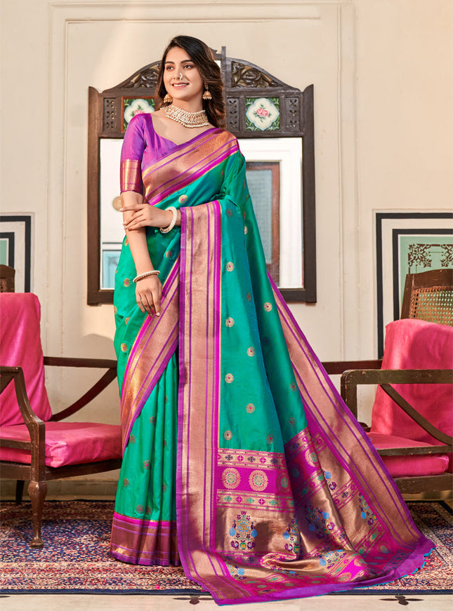 Rama Green Peshwai Paithani Silk Woven Saree