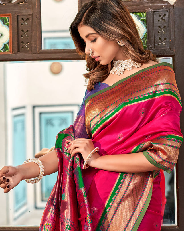 Rani Pink Peshwai Paithani Silk Woven Saree