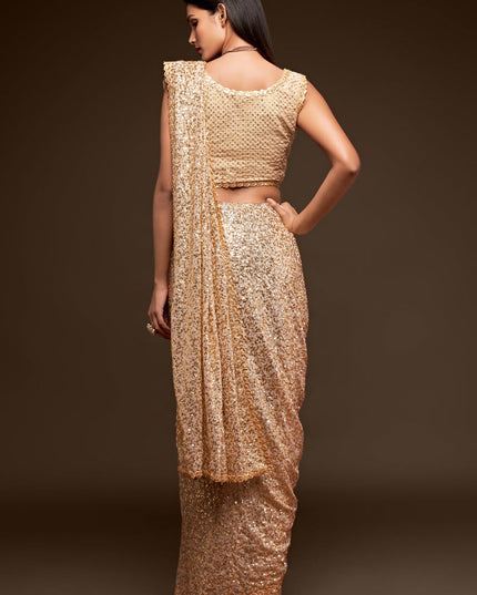 Stunning Ivory Georgette Thread and Sequins Embroidery Saree