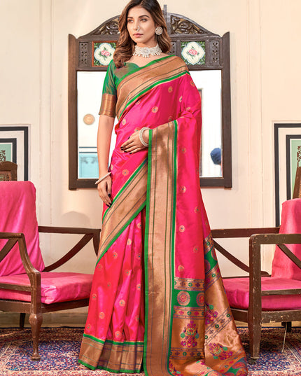 Rani Pink Peshwai Paithani Silk Woven Saree