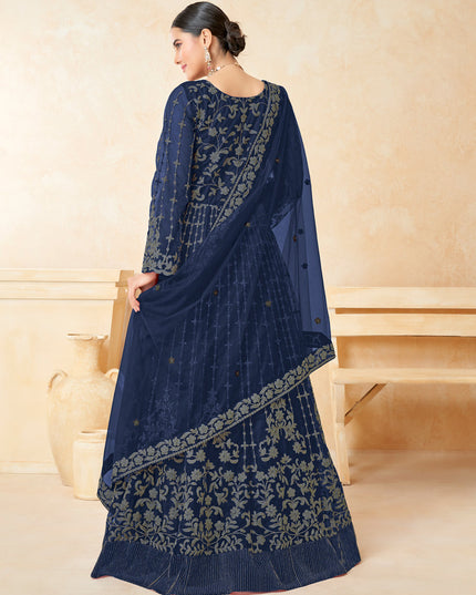 Navy Blue Net Embroidered Anarkali Suit
