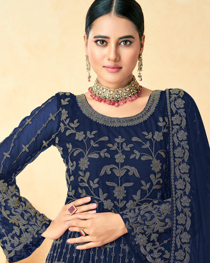 Navy Blue Net Embroidered Anarkali Suit