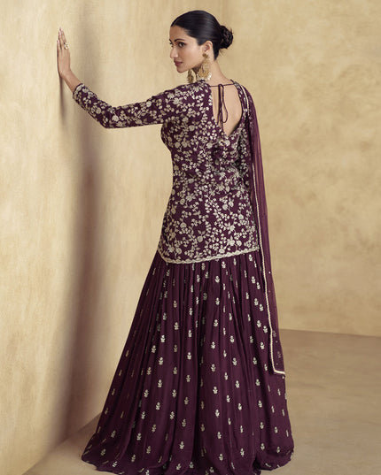 Maroon Chinnon Silk Embroidered Designer Lehenga Set