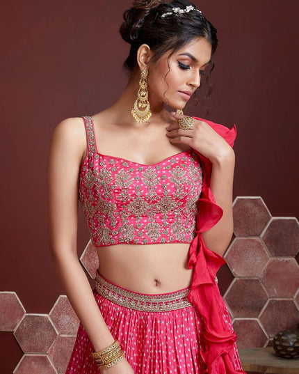Incredible Pink Chinnon Silk Embroidered Wedding Lehenga Choli