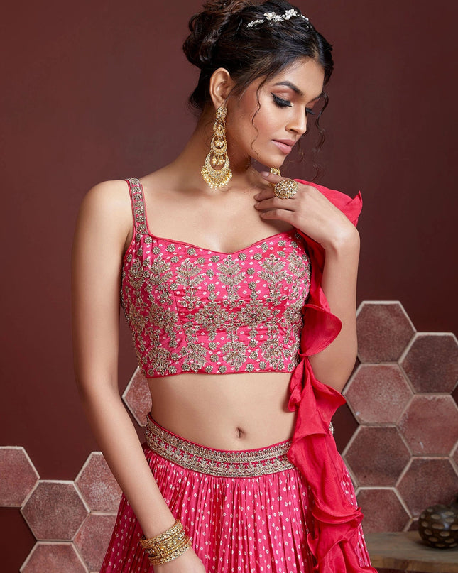 Incredible Pink Chinnon Silk Embroidered Wedding Lehenga Choli