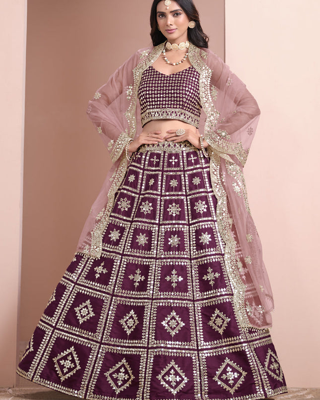 burgundy art silk embroidered lehenga choli with net dupatta