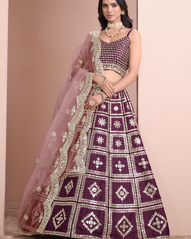 burgundy art silk embroidered lehenga choli with net dupatta
