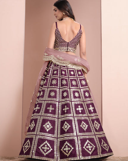 burgundy art silk embroidered lehenga choli with net dupatta