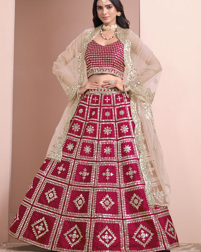 maroon art silk embroidered lehenga choli with net dupatta