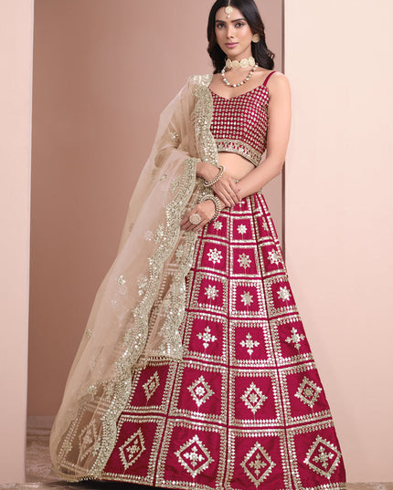 maroon art silk embroidered lehenga choli with net dupatta