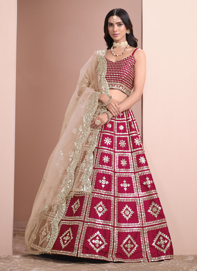 maroon art silk embroidered lehenga choli with net dupatta
