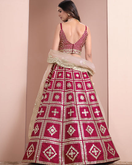 maroon art silk embroidered lehenga choli with net dupatta