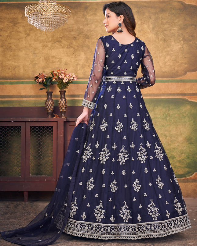 Midnight Blue Net Embroidered Anarkali Dress